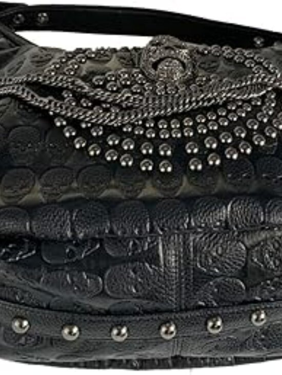 Women Skull Handbag Tote Purse Large Capacity Gothic  NEW Women\'s Goth Y2k LARGE Purse Black w Skulls Shoulder Bag with Rivets Gothic